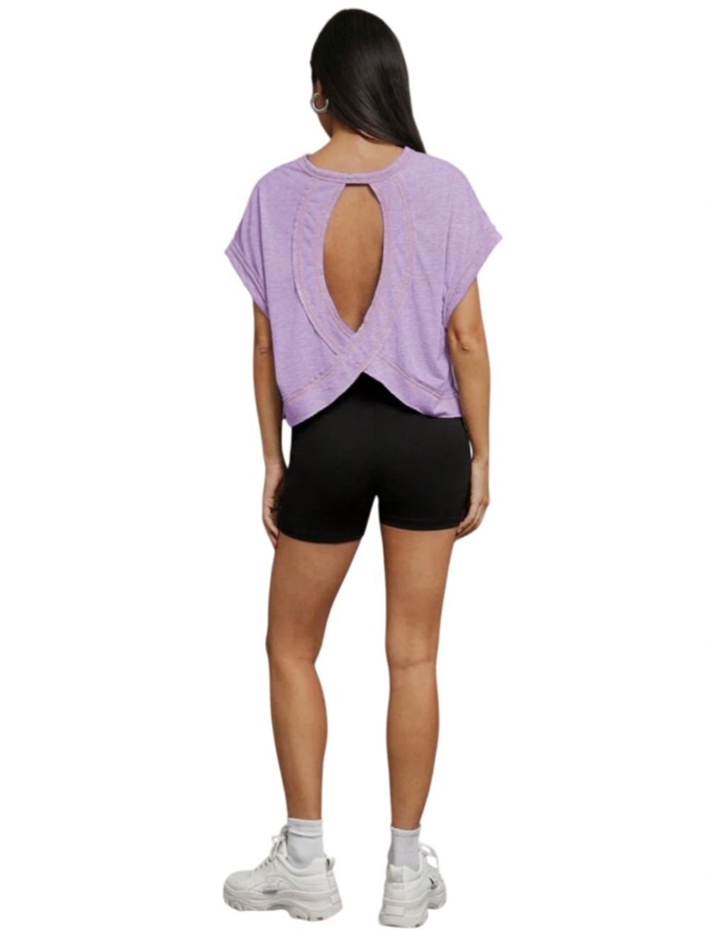 Women’s Essence Solid Colour Keyhole Cut-out Top in Lavender